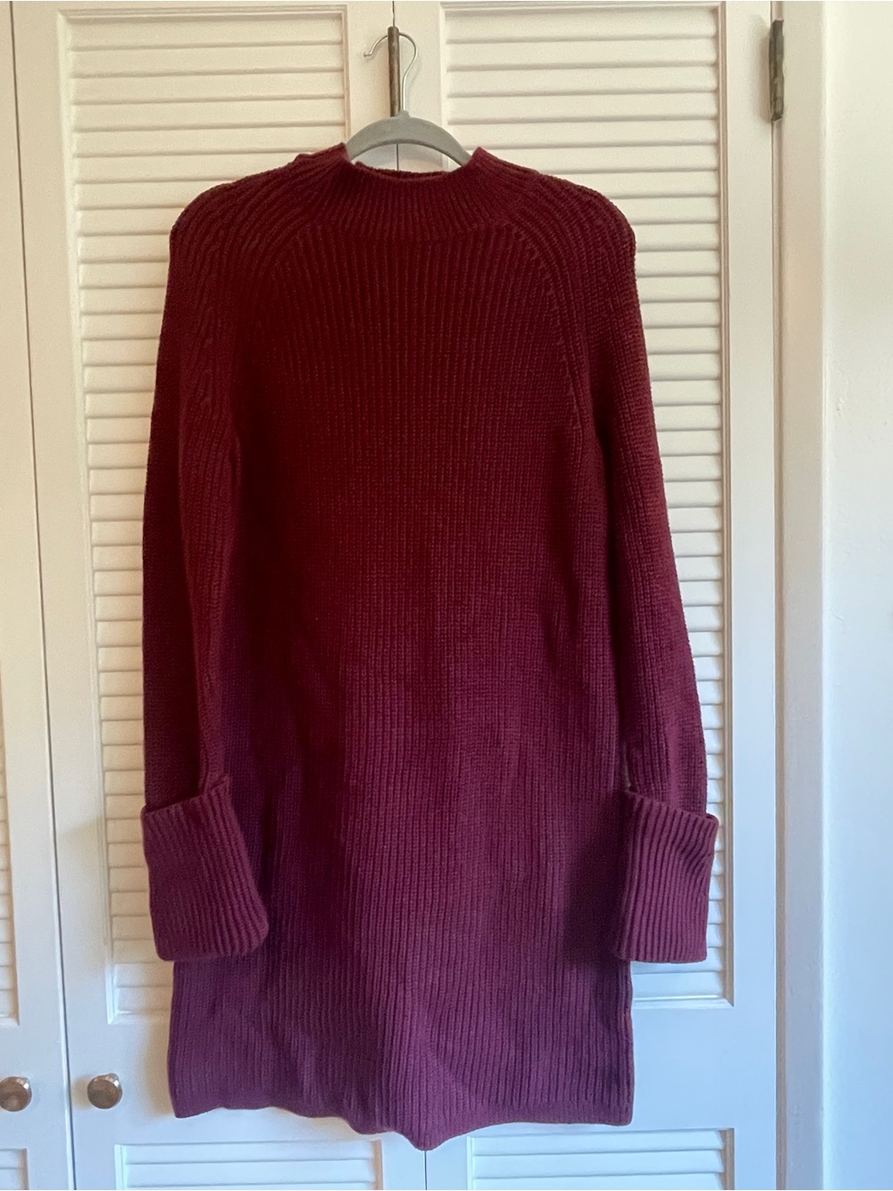 Banana Republic Ribbed Crewneck Cotton Sweater Dress - Burgundy